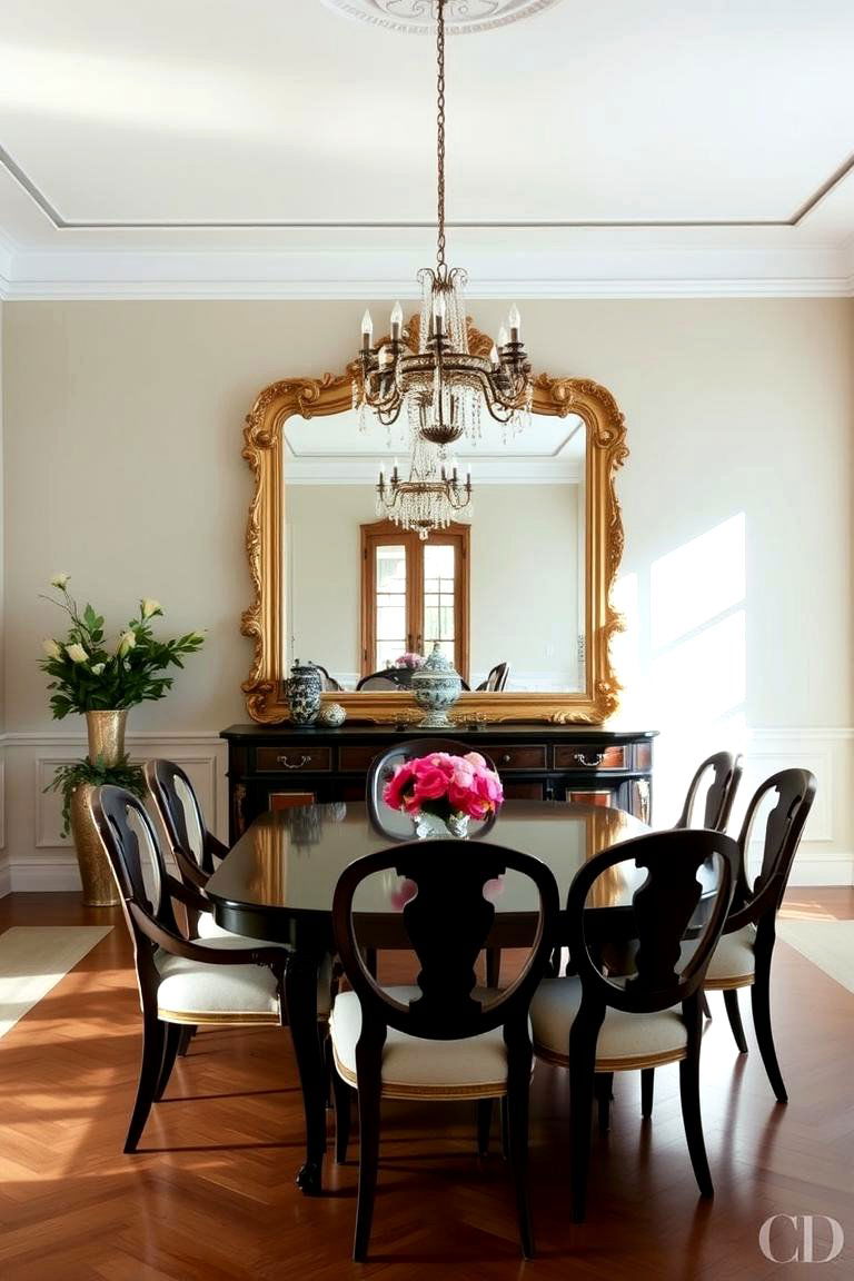 Grand Mirror for a Spacious Look - 24 Luxury Dining Room Ideas