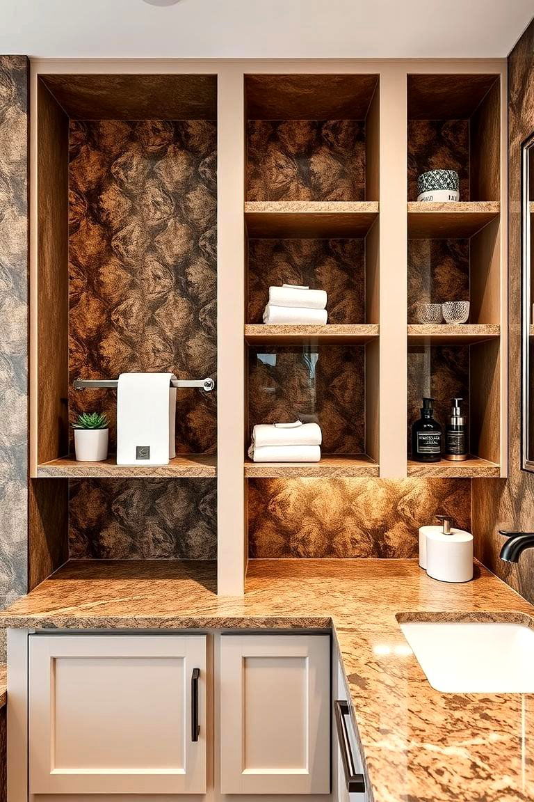 Granite Bathroom Shelves and Accents - 24 Brown Granite Bathroom Ideas