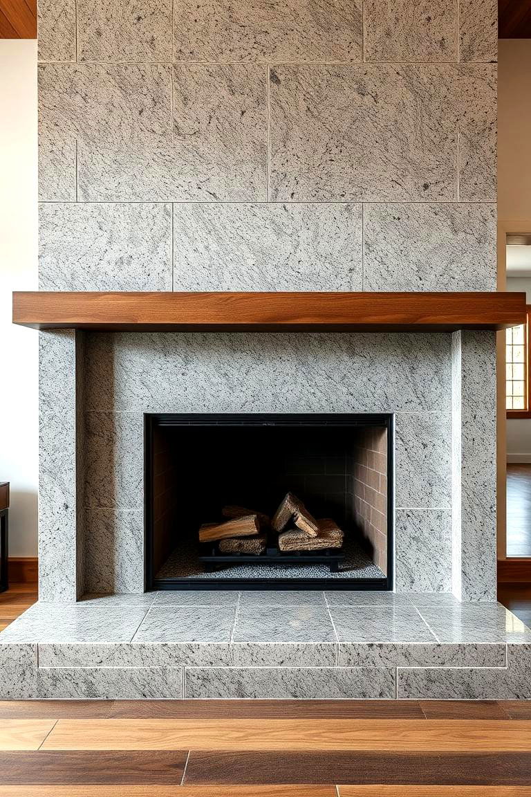 Granite Fireplace with Simple Lines - 24 Rustic Fireplaces