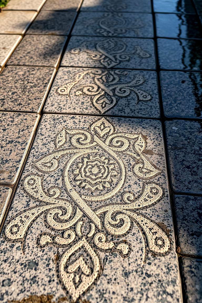 Granite with Artistic Etchings - 24 Granite Walkway Ideas
