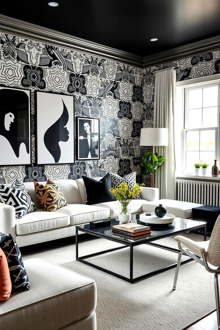 Graphic Statement Spaces - 24 Black and White Living Room Ideas