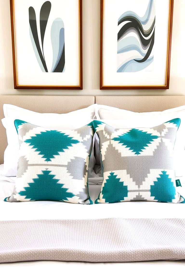 Graphic Throw Pillows - 24 Midcentury Modern Bedroom Decorating Ideas