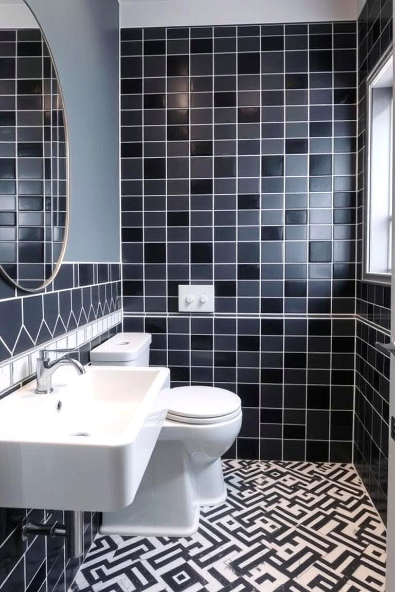 Graphic Tile Patterns - 24 Black and White Powder Room Ideas