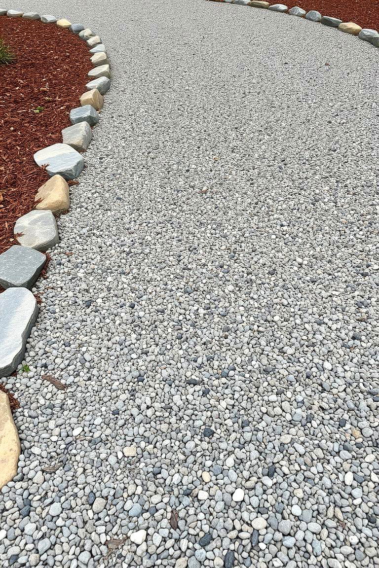 Gravel Driveway with Mulch Border - 24 Front Yard Landscaping Ideas With Rocks and Mulch