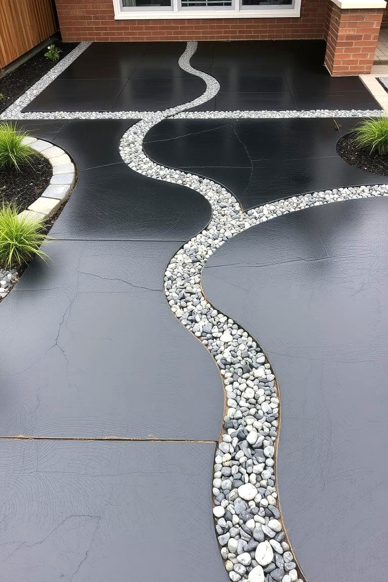 Gravel Inlay Contrast - 24 black concrete patio ideas