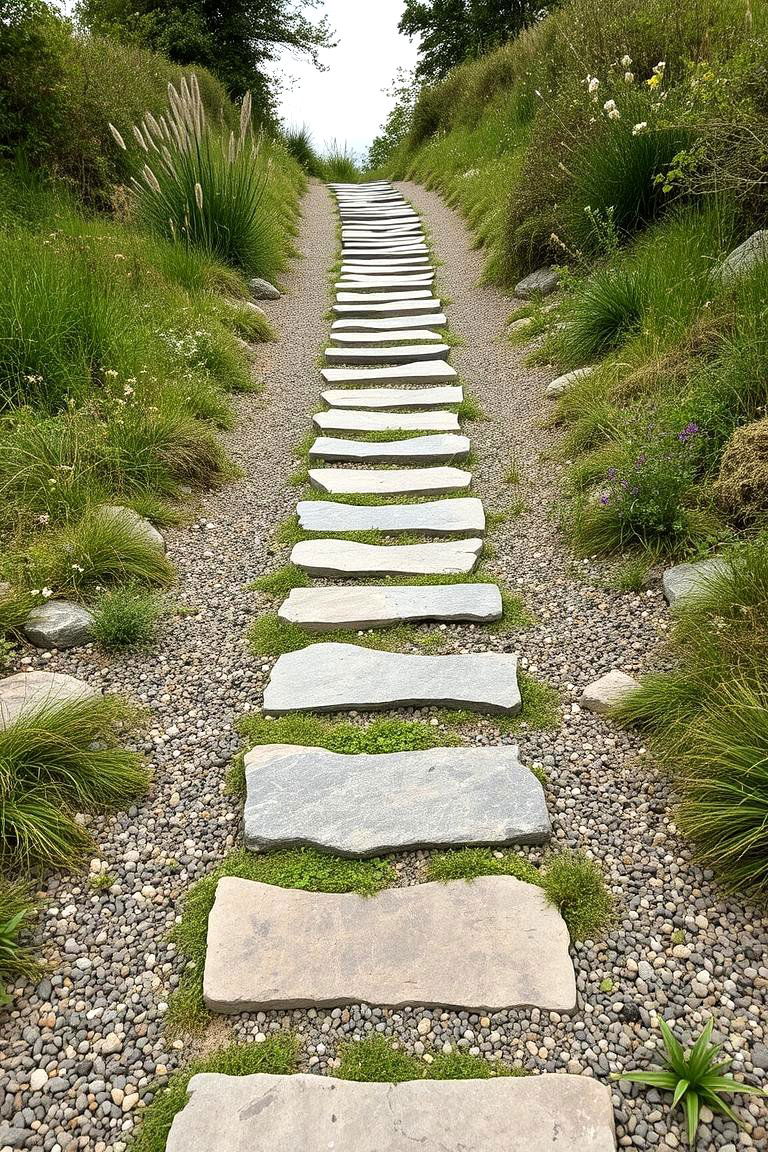 Gravel Pathway with Embedded Steps - 24 Patio Steps Ideas
