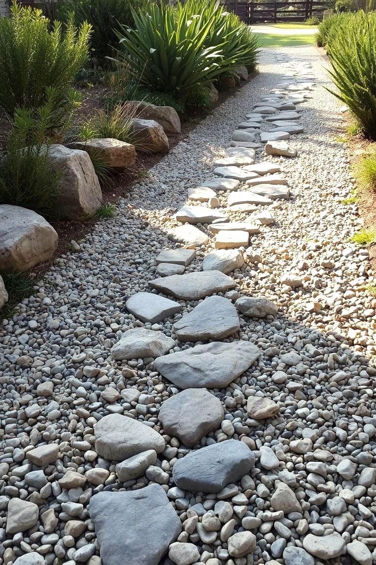 Gravel and Stone Pathway - 24 Farmhouse Walkway Ideas