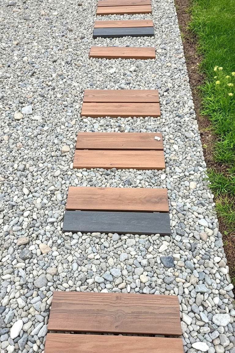 Gravel and Wood Mix for an Eclectic Look - 24 Natural Walkway Ideas
