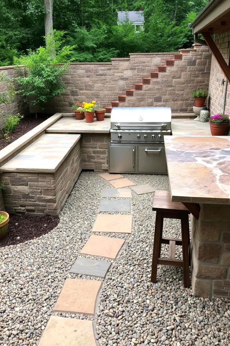 Gravel or Stone Paver Flooring - 24 Rustic Outdoor Kitchen Ideas
