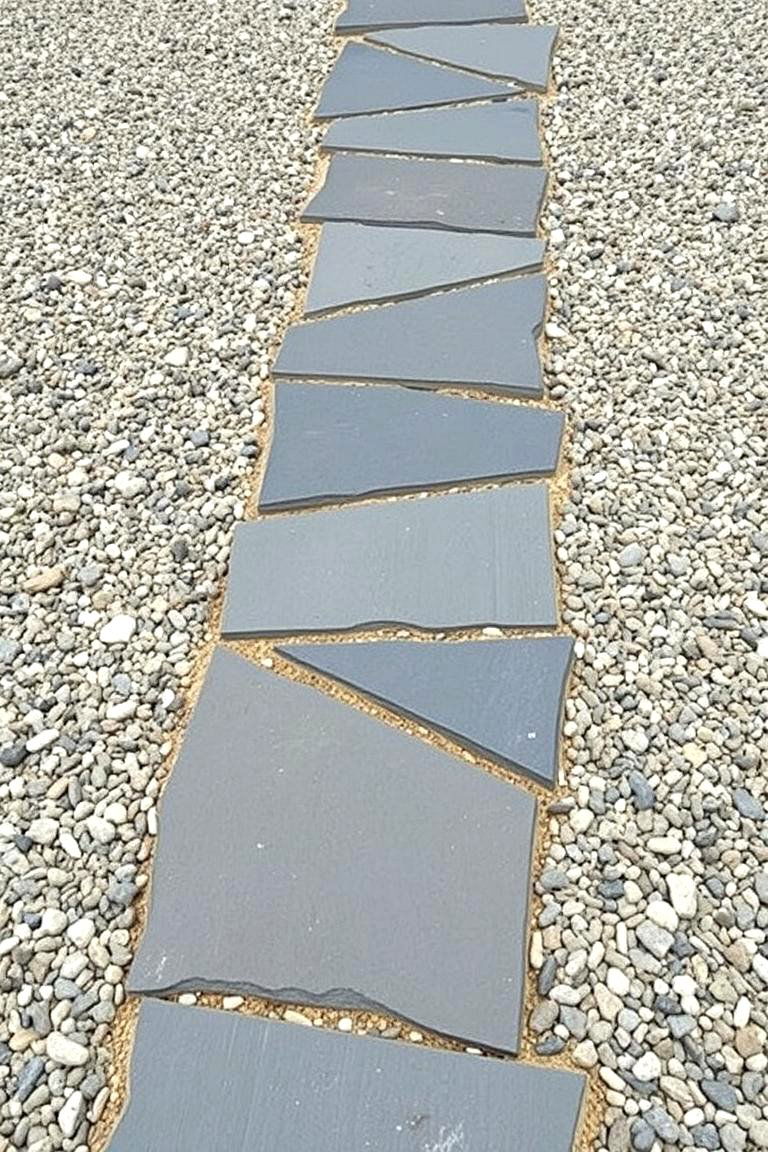 Gravel with Slate Stones for Modern Appeal - 24 Natural Walkway Ideas