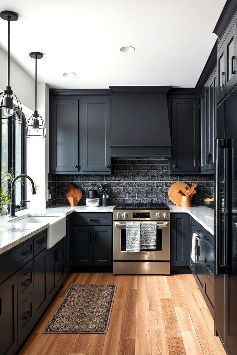 Gray Cabinets with Black Accents - 24 Farmhouse Kitchen With Gray Cabinets Ideas