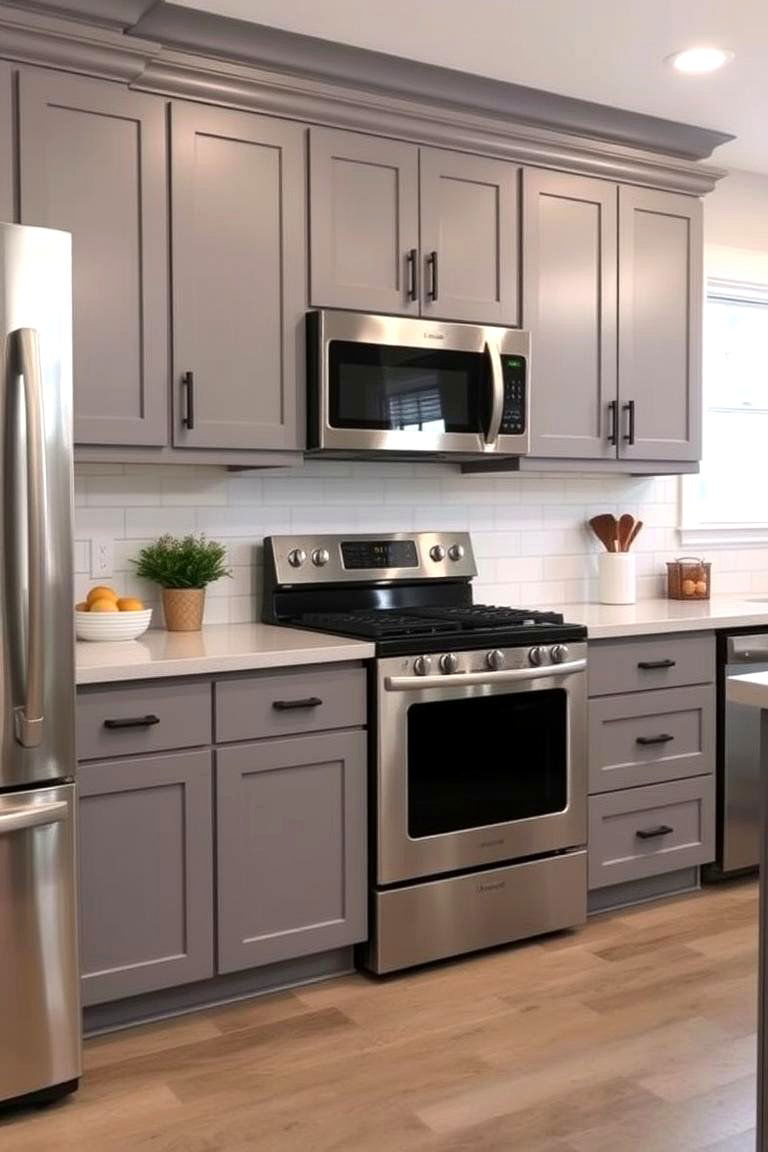 Gray Cabinets with Stainless Steel Appliances - 24 Farmhouse Kitchen With Gray Cabinets Ideas