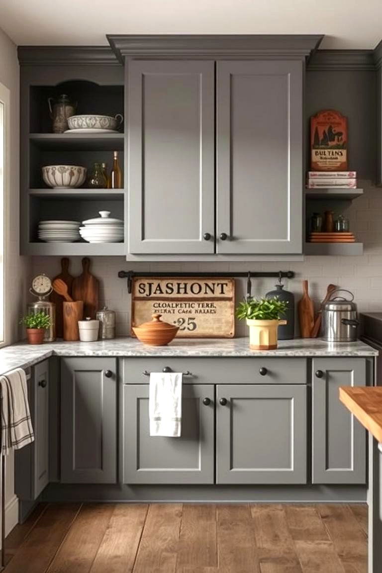 Gray Cabinets with Vintage Farmhouse Decor - 24 Farmhouse Kitchen With Gray Cabinets Ideas