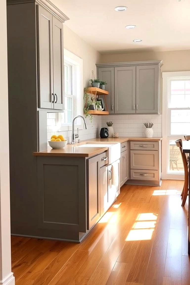 Gray Cabinets with Wood Flooring - 24 Farmhouse Kitchen With Gray Cabinets Ideas