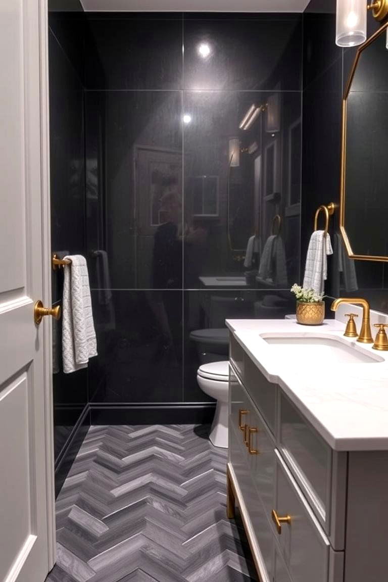 Gray Chevron Pattern Floor - 24 Gray Floor Bathroom Ideas