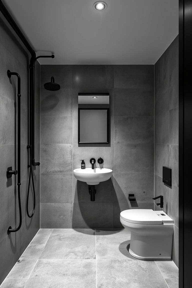 Gray Concrete Effect Floors for Industrial Style - 24 Gray Floor Bathroom Ideas