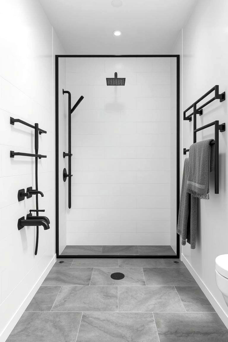 Gray Floors and Black Fixtures - 24 Gray Floor Bathroom Ideas