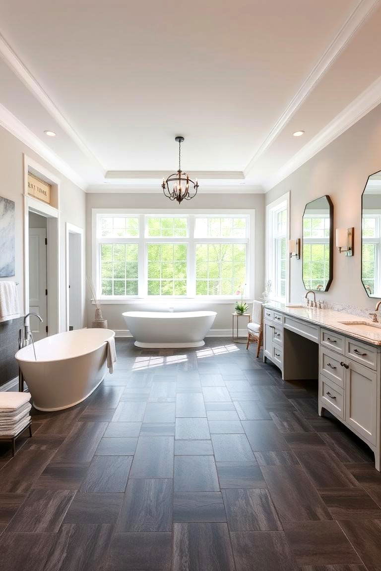 Gray Floors in a Large Bathroom - 24 Gray Floor Bathroom Ideas