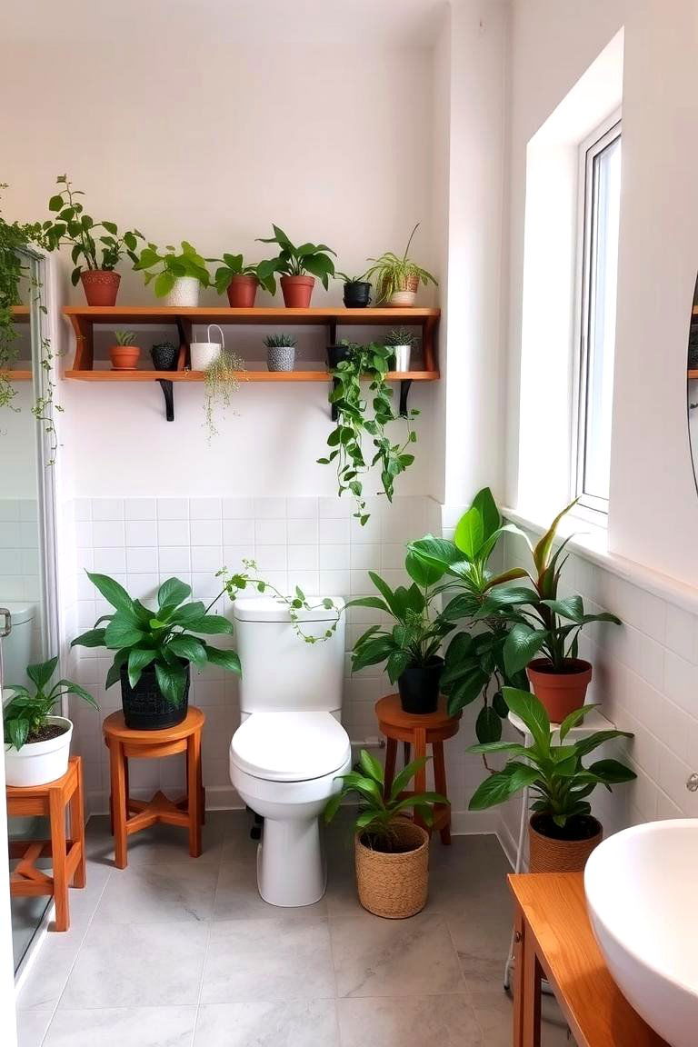 Gray Floors with Green Plants - 24 Gray Floor Bathroom Ideas