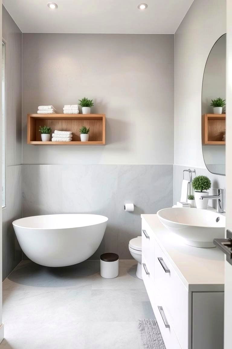 Gray Floors with Open Shelving - 24 Gray Floor Bathroom Ideas