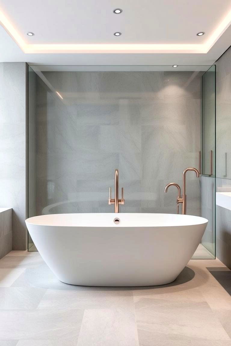 Gray Floors with a Freestanding Tub - 24 Gray Floor Bathroom Ideas