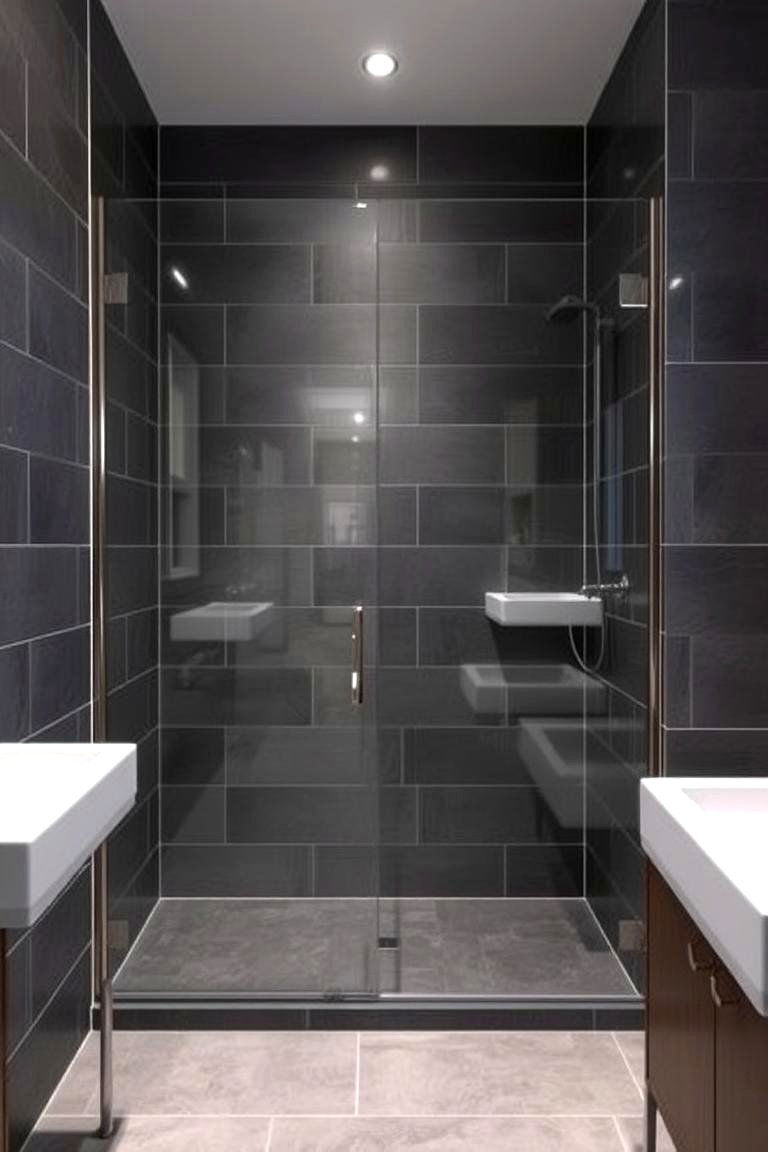 Gray Floors with a Walk in Shower - 24 Gray Floor Bathroom Ideas