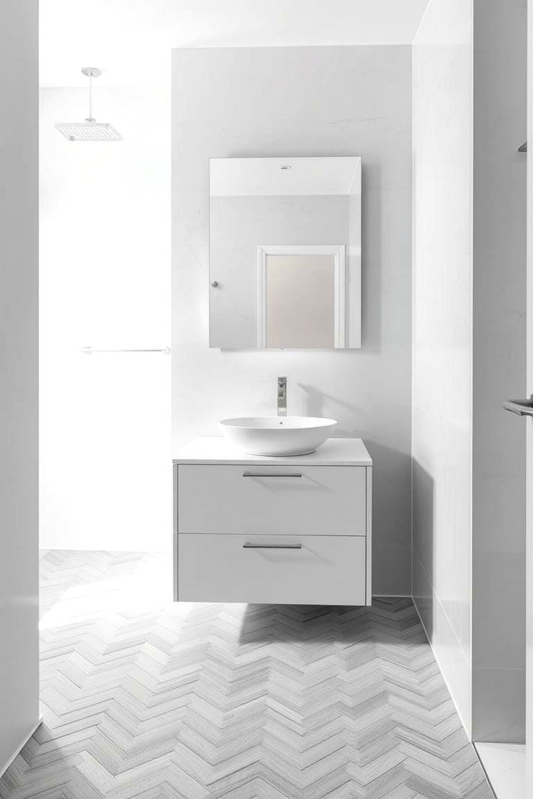 Gray Herringbone Pattern Floor - 24 Gray Floor Bathroom Ideas