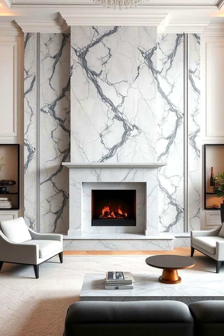 Gray Marble Fireplace for Luxury and Elegance - 24 Floor-to-Ceiling Stone Fireplace Ideas