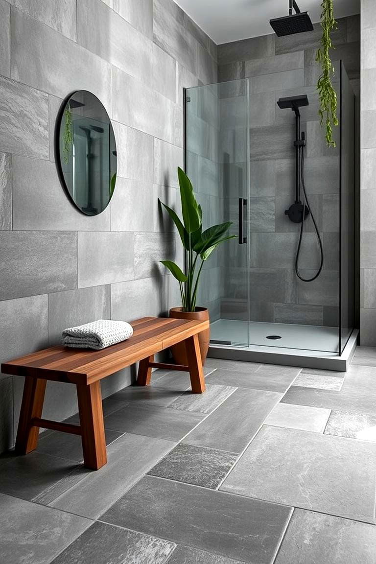 Gray Slate Tiles for a Natural Touch - 24 Gray Floor Bathroom Ideas