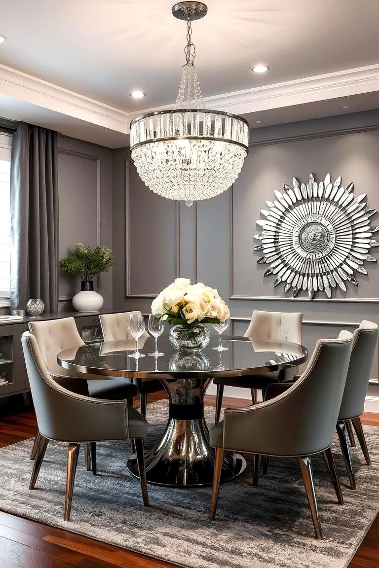 Gray and Metallic Glamour - 24 Gray Dining Room Ideas