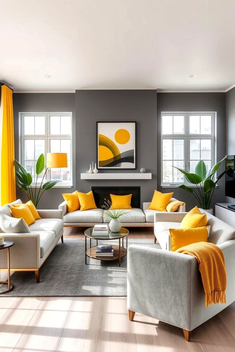 Gray and Yellow Harmony - 24 Two Colour Combination for Living Room