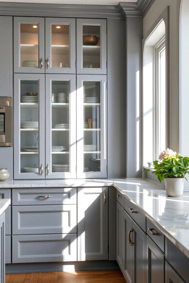 Gray with Glass Elements for an Open Airy Feel - 24 Gray Kitchens