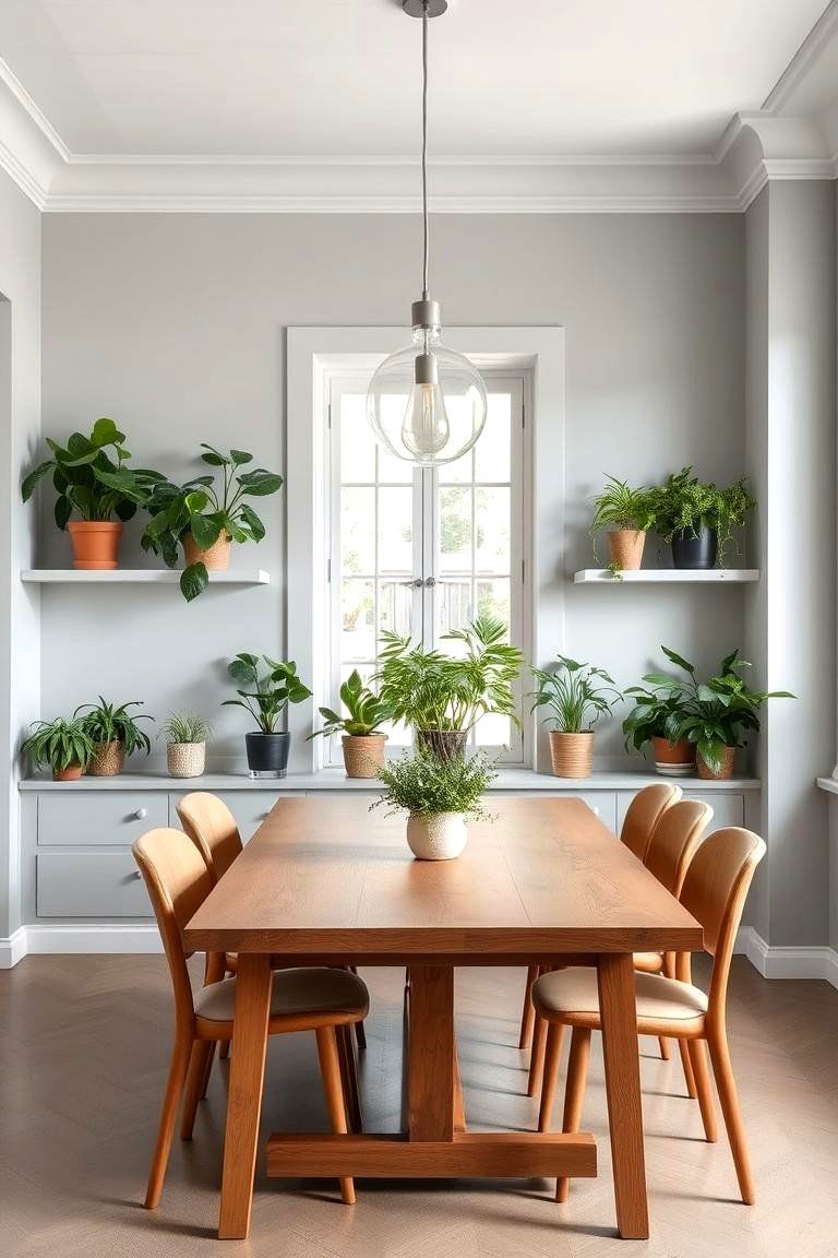 Gray with Greenery Accents - 24 Gray Dining Room Ideas