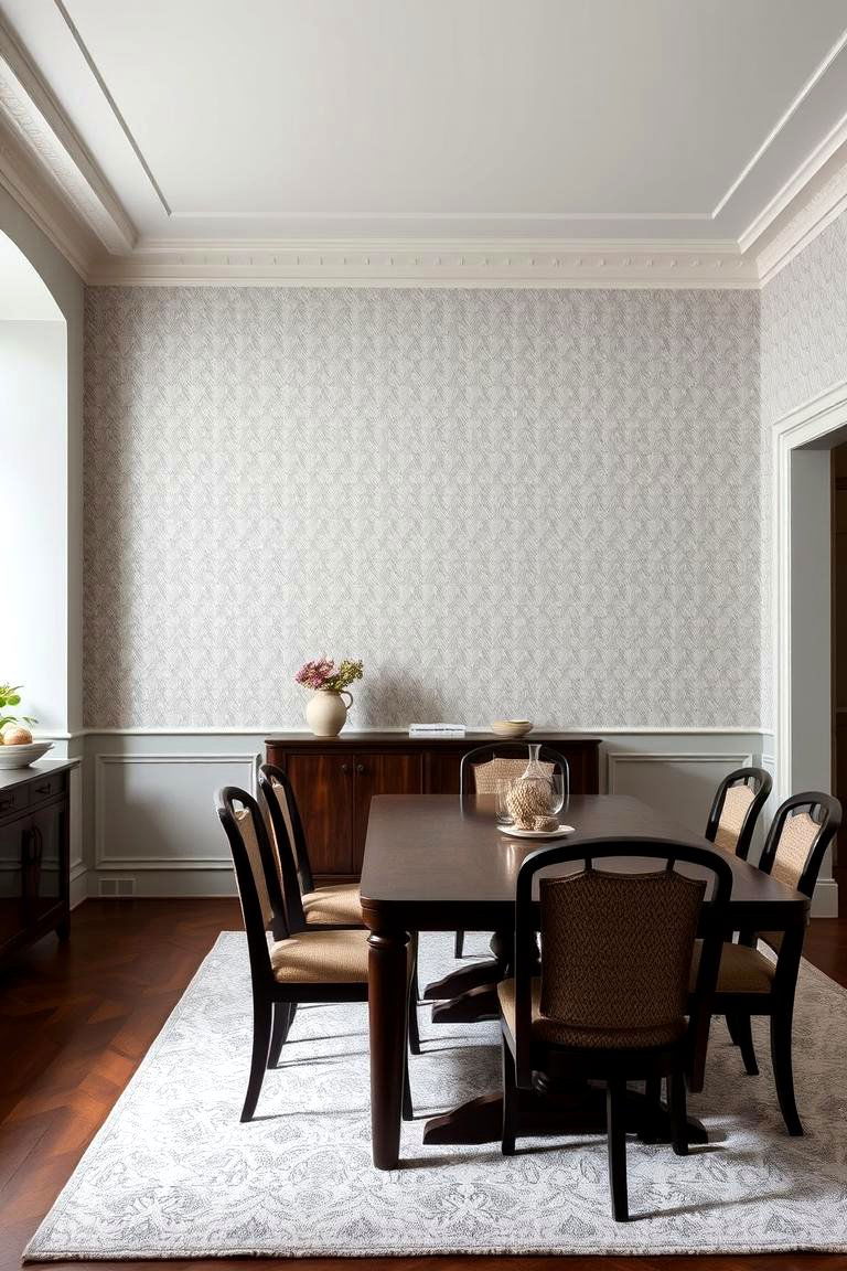 Gray with Patterned Wallpaper - 24 Gray Dining Room Ideas