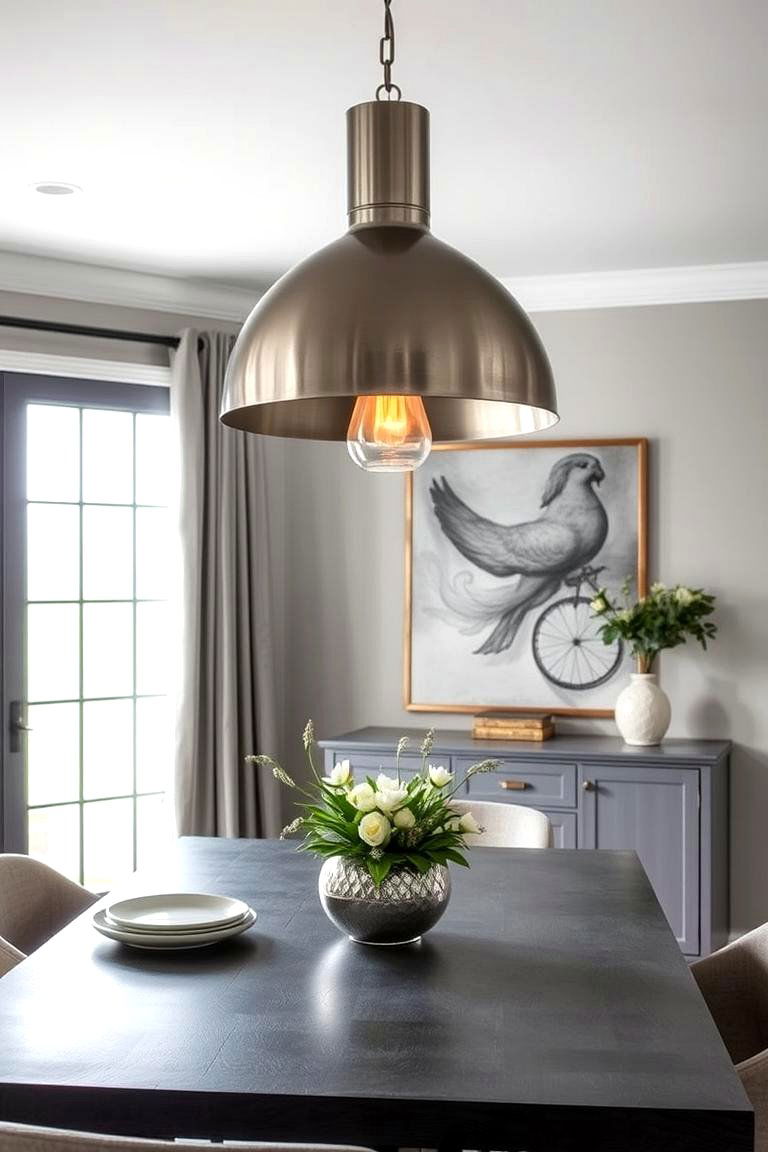 Gray with Statement Lighting - 24 Gray Dining Room Ideas