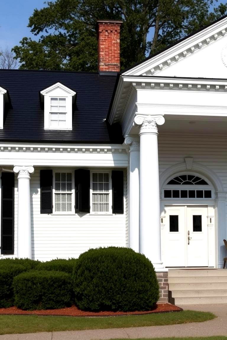 Greek Revival with Prominent Columns - 24 White Exterior Home with a Black Roof Ideas