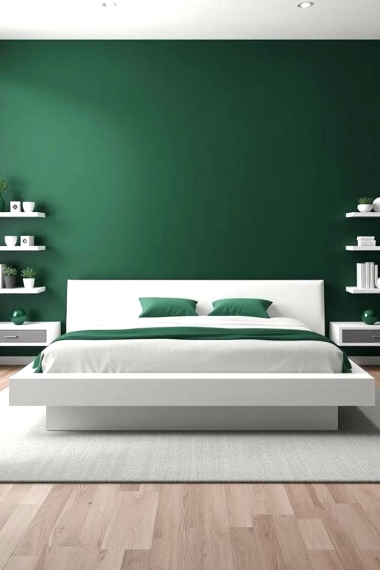 Green Accent Wall with White Furniture - 24 Green and White Bedroom Ideas