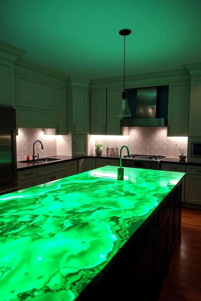 Green Backlit Onyx Countertop for a Dramatic Effect - 24 Kitchen With Green Countertops Ideas