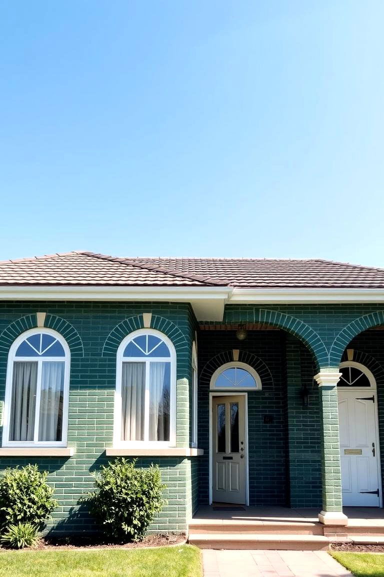 Green Brick with Arched Windows and Doors - 24 Green Brick Exterior Home Ideas