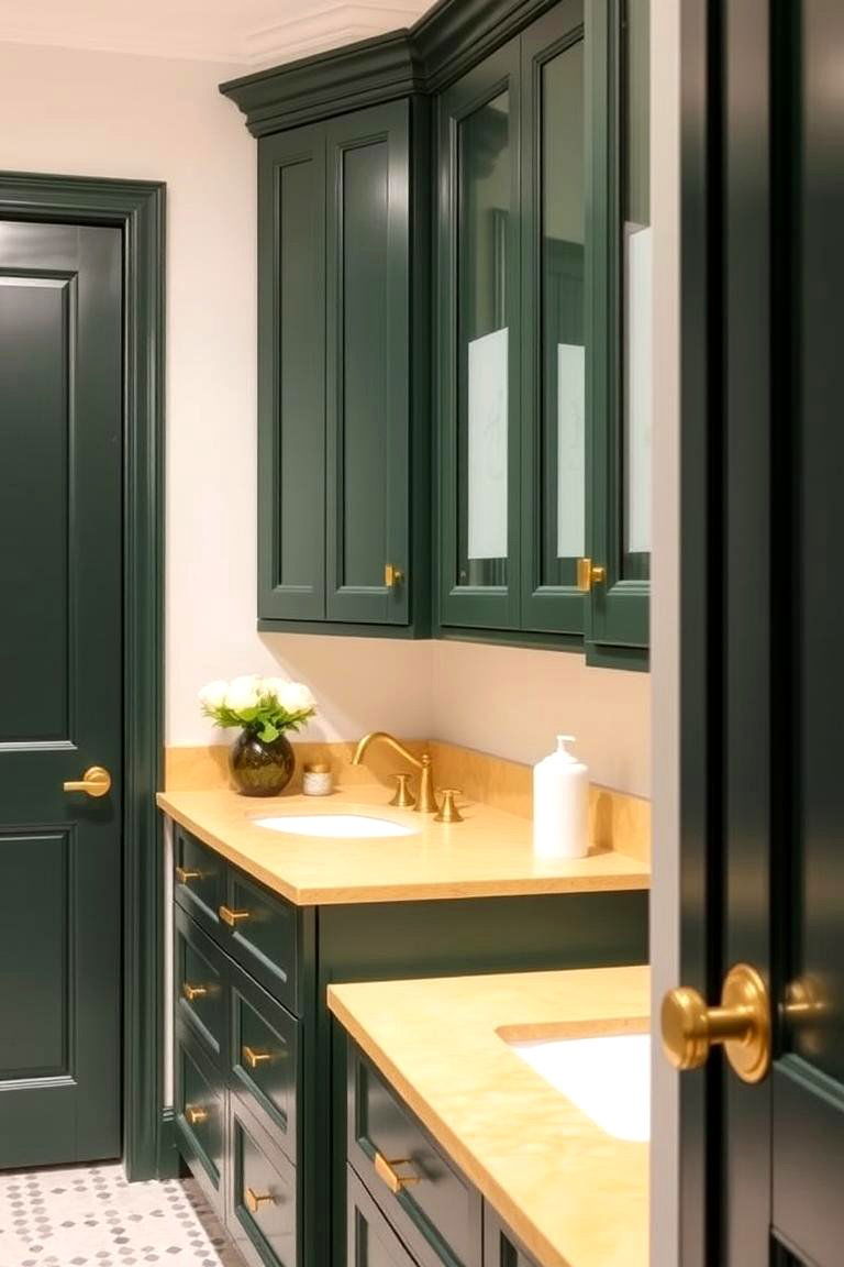 Green Cabinetry with Yellow Countertop - 24 Yellow and Green Bathroom Ideas