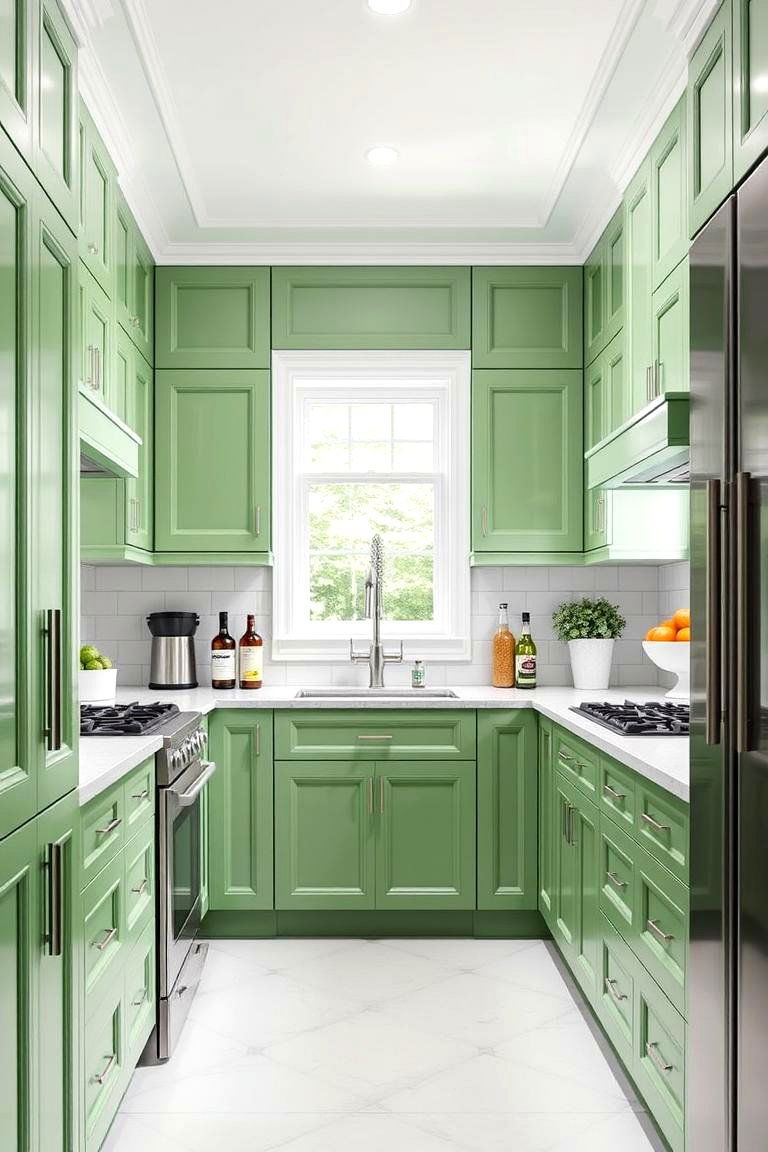 Green Cabinets with White Trim for a Crisp Clean Look - 24 Green Kitchen Cabinet Ideas