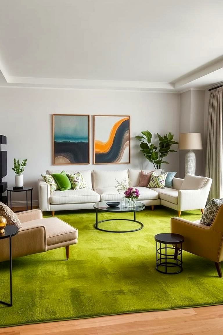 Green Carpet as a Statement Piece - 24 Green Carpet Living Room Ideas