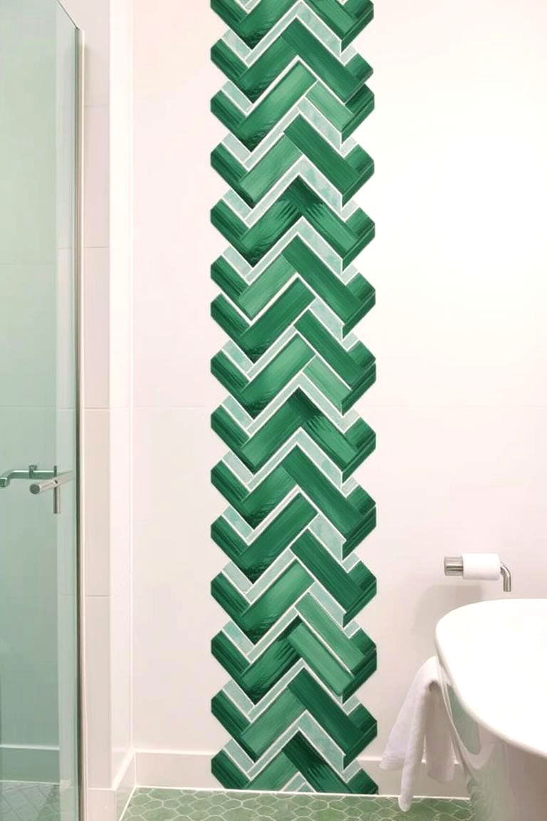 Green Chevron Tile Pattern for Dynamic Movement - 24 Green Tile Bathroom Ideas