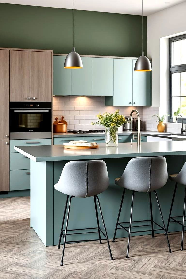 Green Countertop Extending as a Breakfast Bar - 24 Kitchen With Green Countertops Ideas