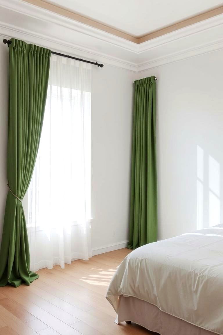 Green Curtains with White Sheers - 24 Green and White Bedroom Ideas