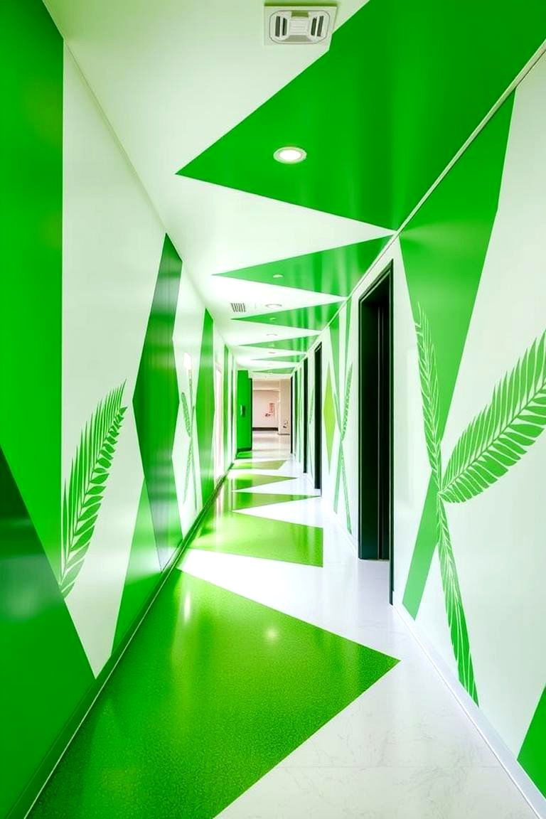 Green Geometric Designs - 24 Green Hallway Ideas