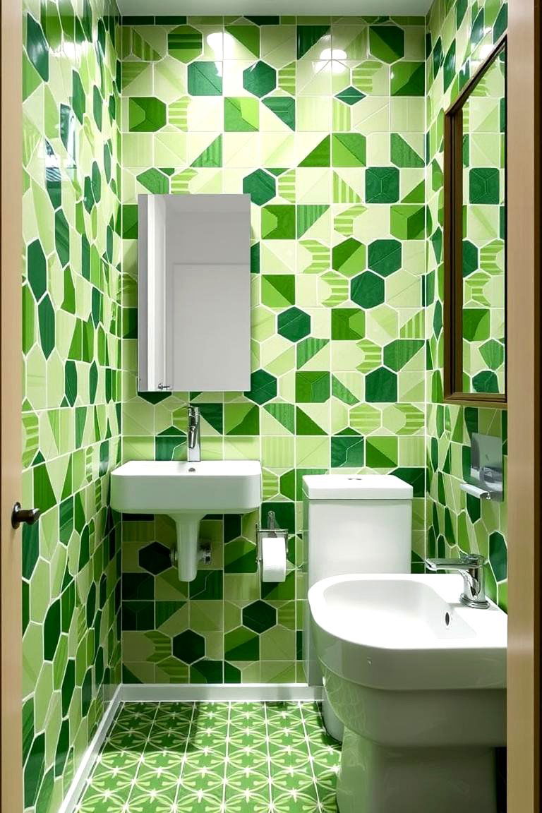 Green Geometric Patterns - 24 Green Powder Room Ideas