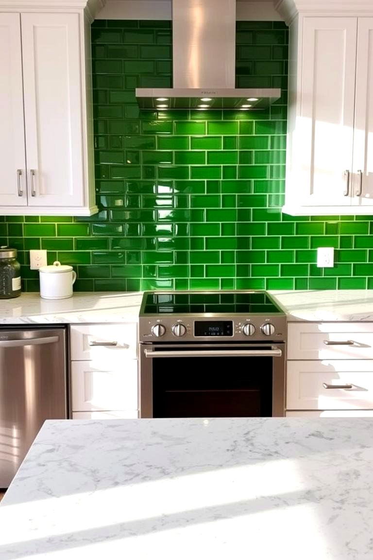 Green Glass Tiles - 24 Backsplash Ideas for White Cabinets and Granite Countertops