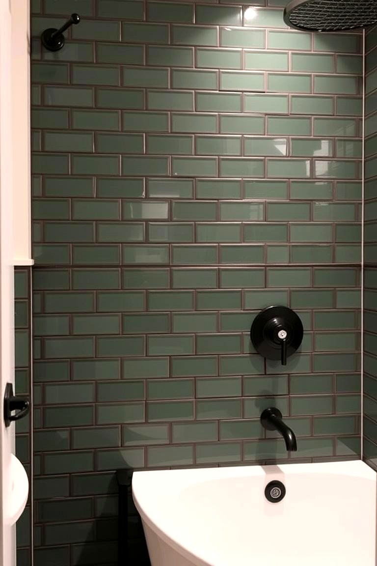 Green Herringbone Tile Pattern - 24 Green Bathroom Tile Ideas