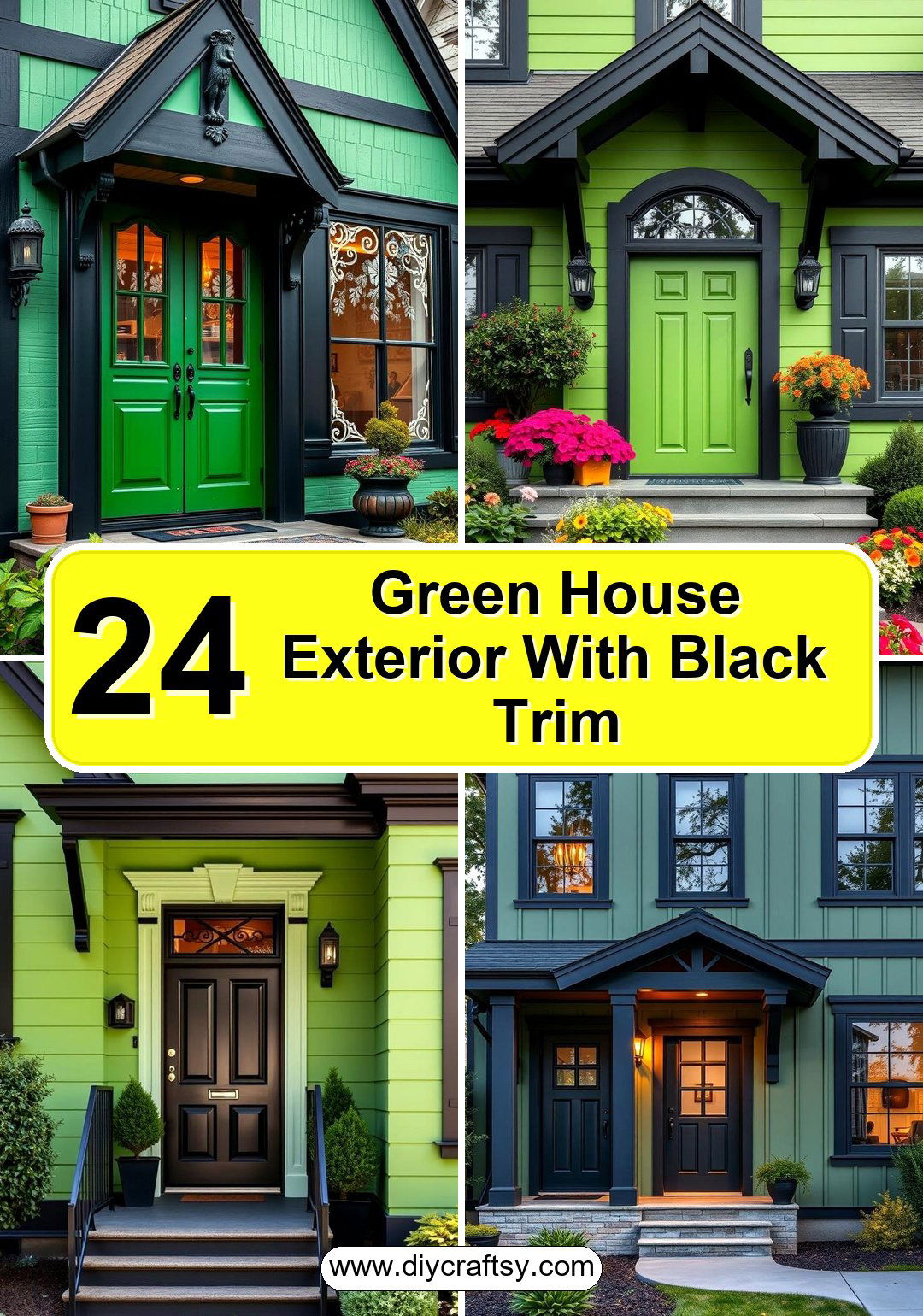 Green House Exterior With Black Trim